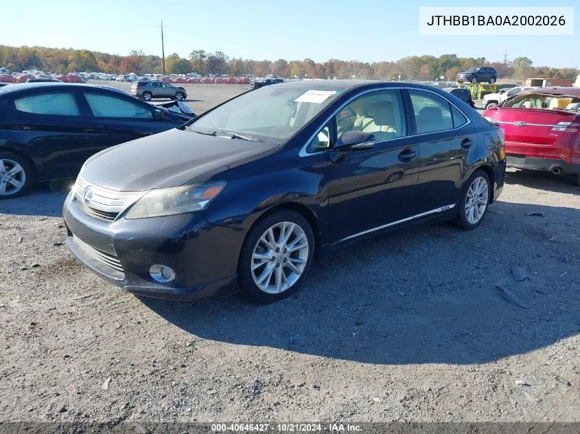 2010 Lexus Hs 250H Premium VIN: JTHBB1BA0A2002026 Lot: 40646427