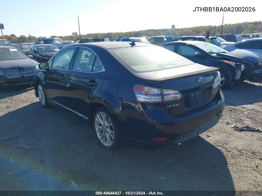 2010 Lexus Hs 250H Premium VIN: JTHBB1BA0A2002026 Lot: 40646427