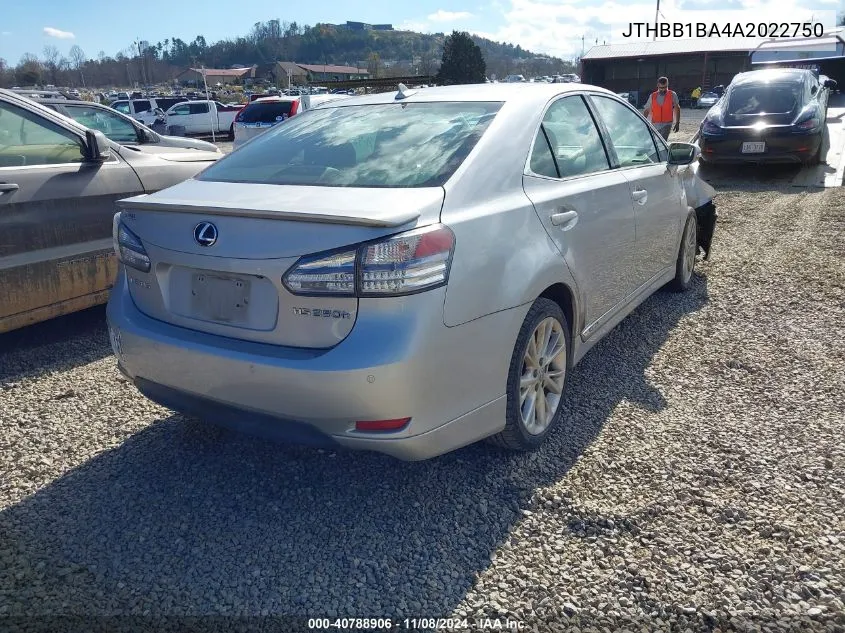 2010 Lexus Hs 250H Premium VIN: JTHBB1BA4A2022750 Lot: 40788906