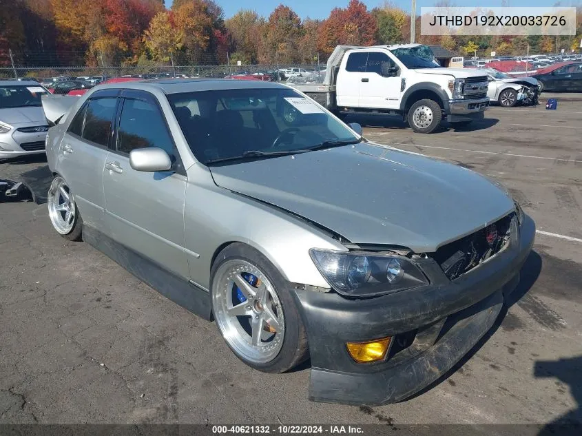 2002 Lexus Is 300 Base W/5-Speed Manual VIN: JTHBD192X20033726 Lot: 40621332