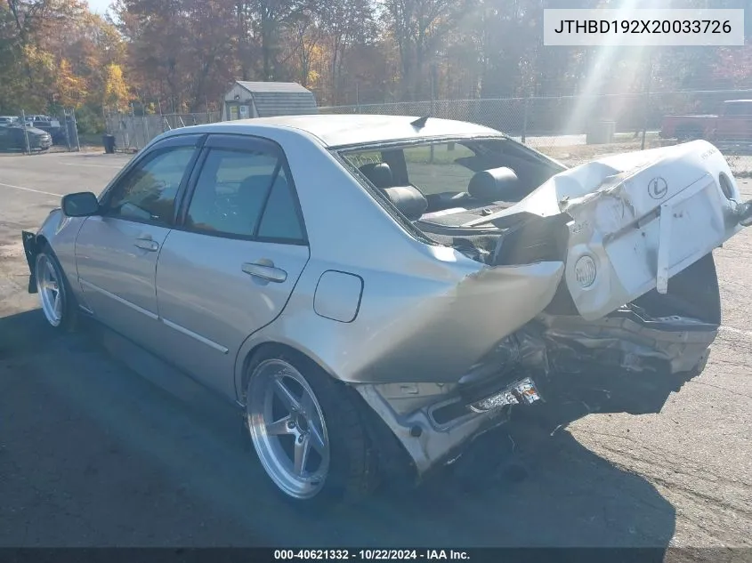 2002 Lexus Is 300 Base W/5-Speed Manual VIN: JTHBD192X20033726 Lot: 40621332