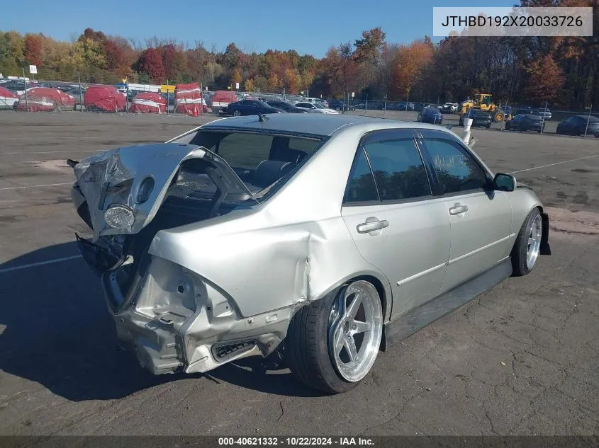 2002 Lexus Is 300 Base W/5-Speed Manual VIN: JTHBD192X20033726 Lot: 40621332