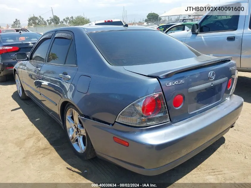 2004 Lexus Is 300 VIN: JTHBD192X40091600 Lot: 40030634