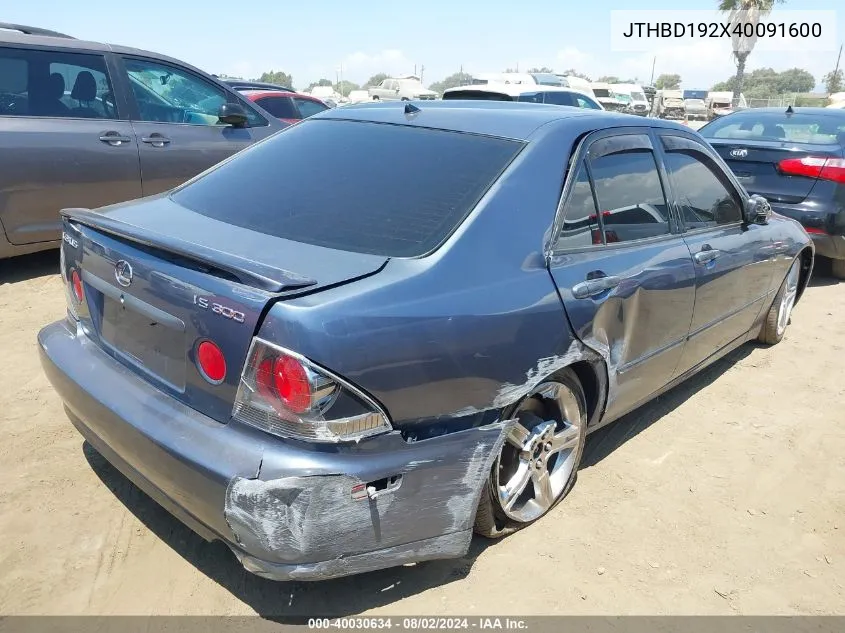 2004 Lexus Is 300 VIN: JTHBD192X40091600 Lot: 40030634