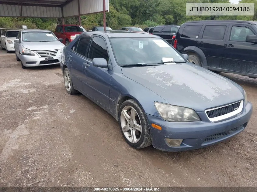 2004 Lexus Is 300 VIN: JTHBD192840094186 Lot: 40276825