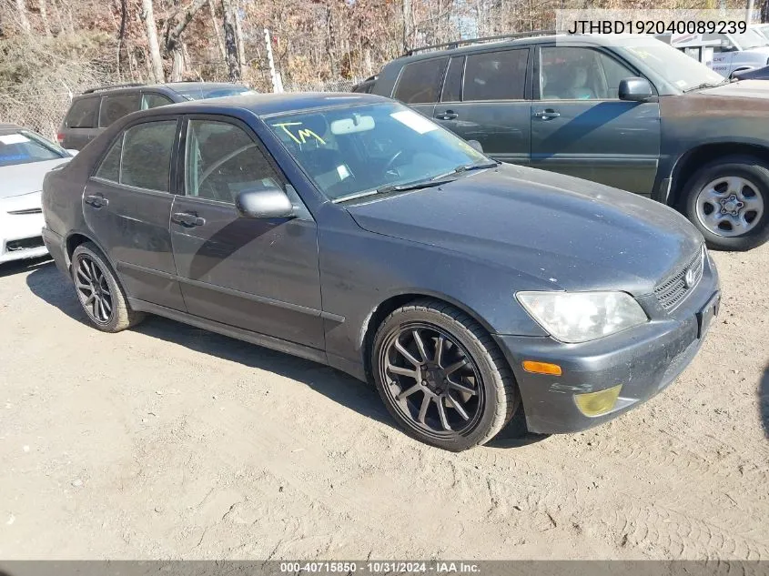 2004 Lexus Is 300 Base W/5-Speed Manual VIN: JTHBD192040089239 Lot: 40715850