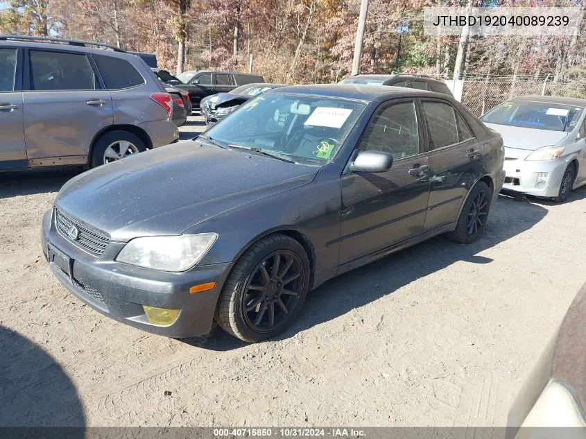 2004 Lexus Is 300 Base W/5-Speed Manual VIN: JTHBD192040089239 Lot: 40715850