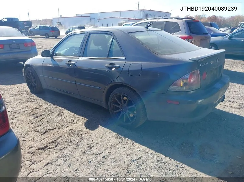 2004 Lexus Is 300 Base W/5-Speed Manual VIN: JTHBD192040089239 Lot: 40715850