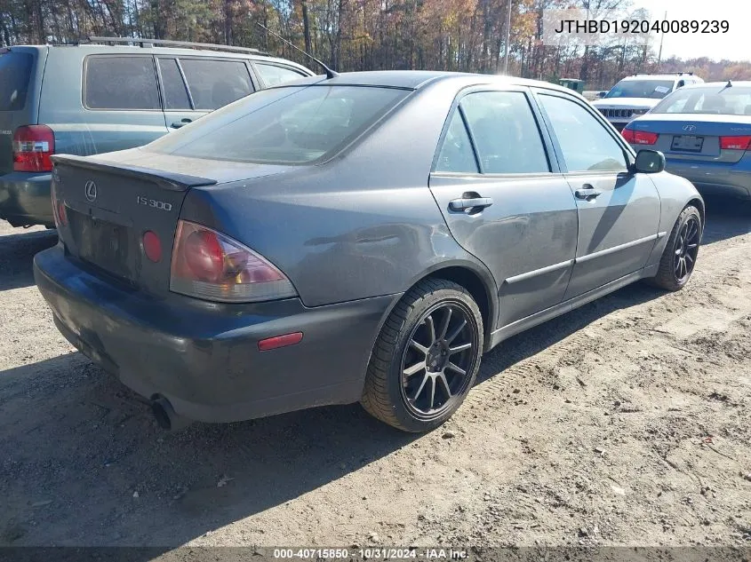 2004 Lexus Is 300 Base W/5-Speed Manual VIN: JTHBD192040089239 Lot: 40715850