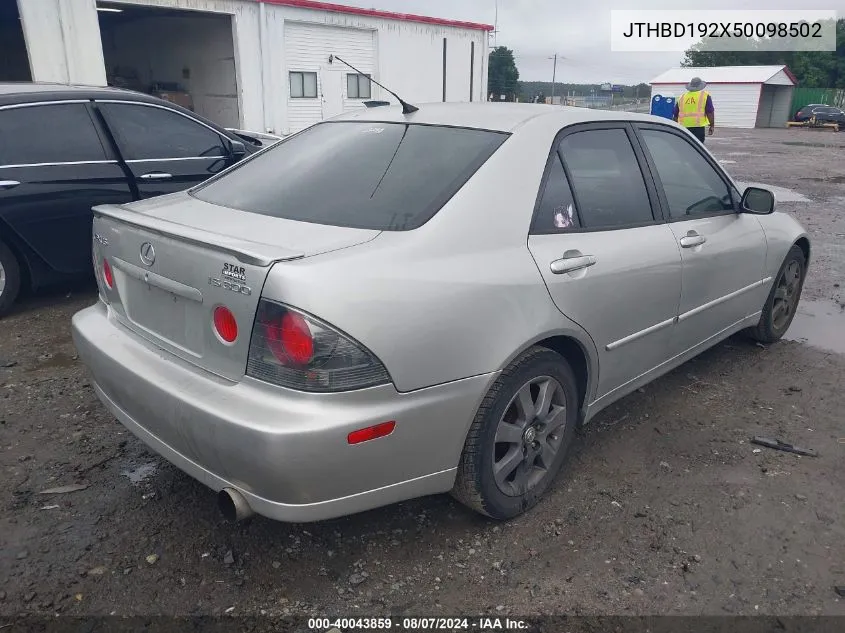 2005 Lexus Is 300 VIN: JTHBD192X50098502 Lot: 40043859