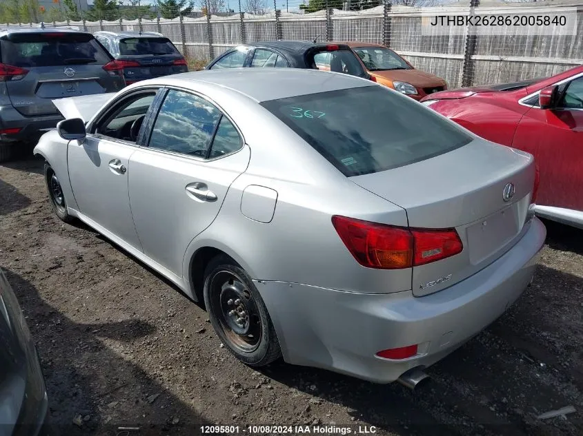 2006 Lexus Is 250 VIN: JTHBK262862005840 Lot: 12095801