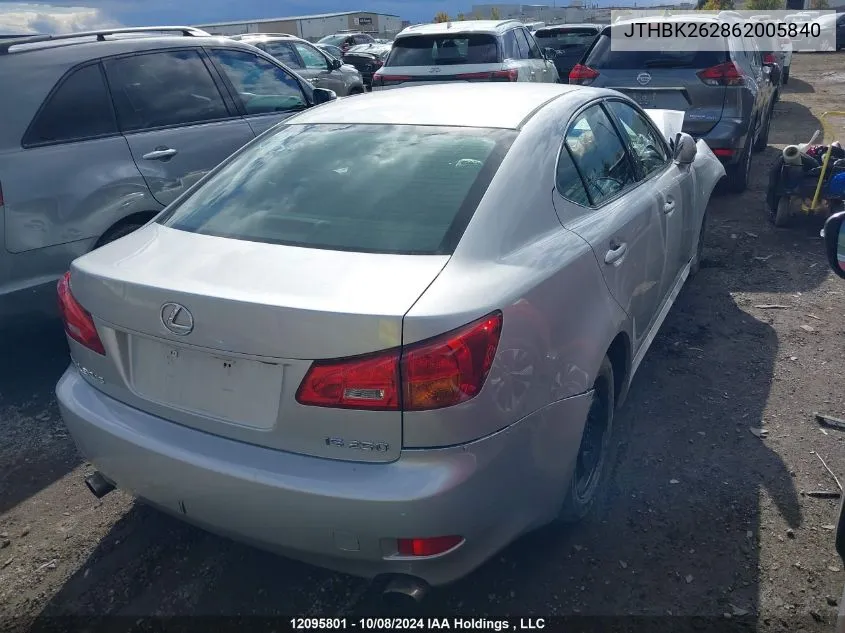 2006 Lexus Is 250 VIN: JTHBK262862005840 Lot: 12095801