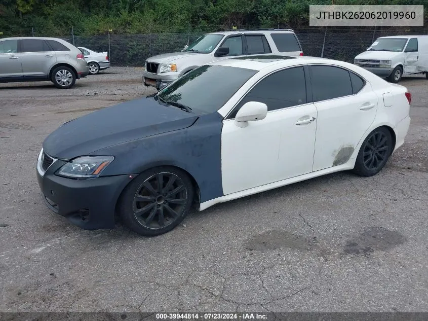 2006 Lexus Is 250 VIN: JTHBK262062019960 Lot: 39944814