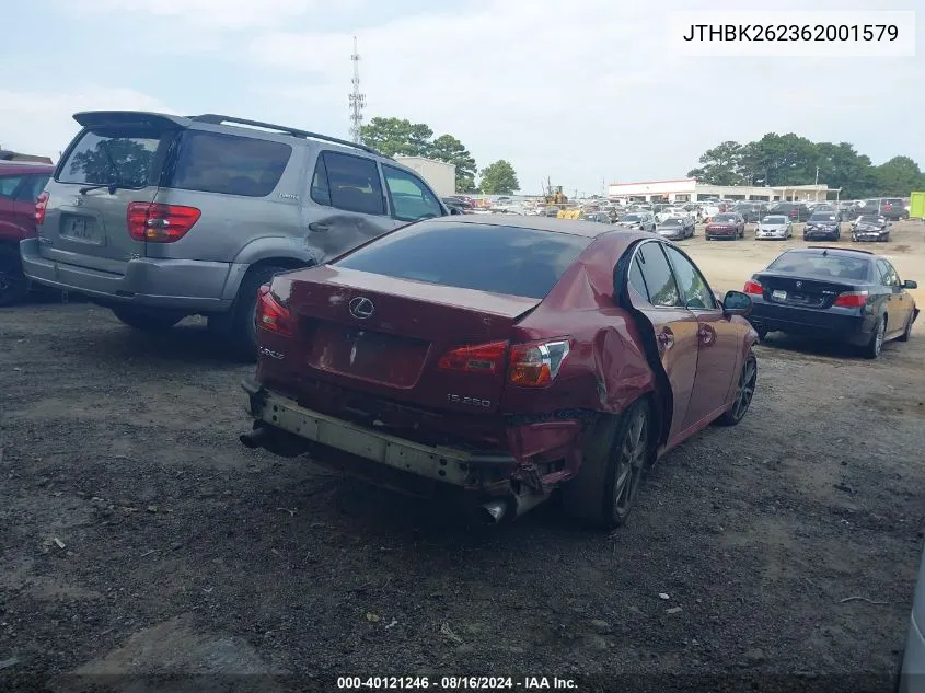 2006 Lexus Is 250 VIN: JTHBK262362001579 Lot: 40121246