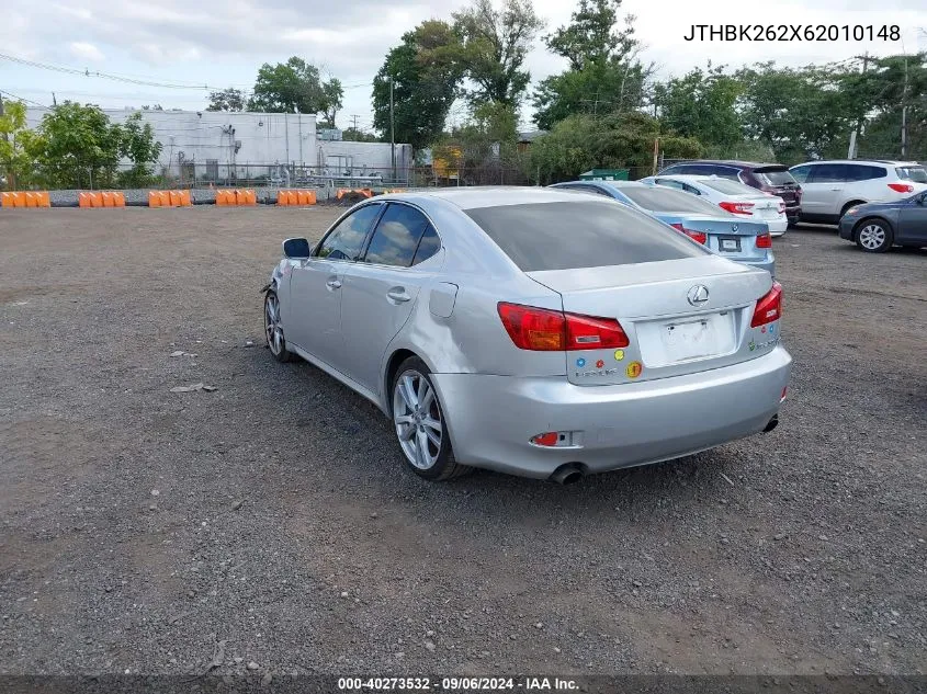 2006 Lexus Is 250 VIN: JTHBK262X62010148 Lot: 40273532