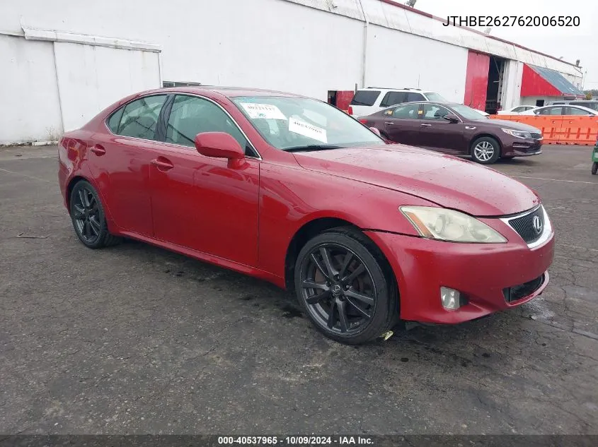 2006 Lexus Is 350 VIN: JTHBE262762006520 Lot: 40537965