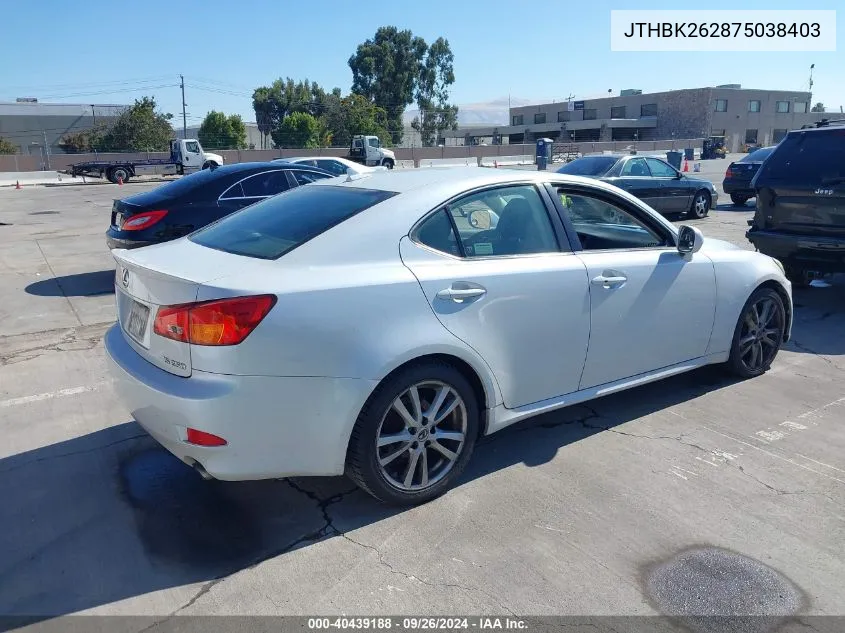 2007 Lexus Is 250 VIN: JTHBK262875038403 Lot: 40439188