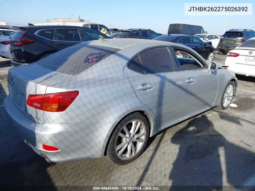 2007 Lexus Is 250 VIN: JTHBK262275026392 Lot: 40643409