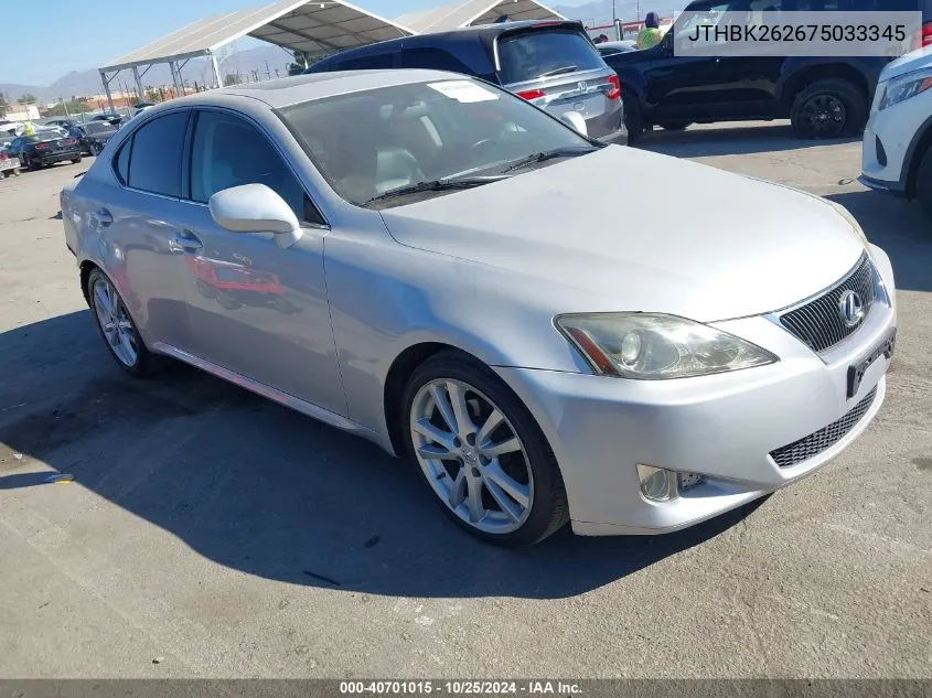 2007 Lexus Is 250 VIN: JTHBK262675033345 Lot: 40701015