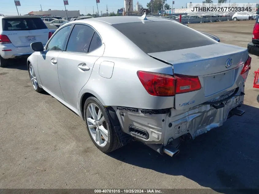 2007 Lexus Is 250 VIN: JTHBK262675033345 Lot: 40701015