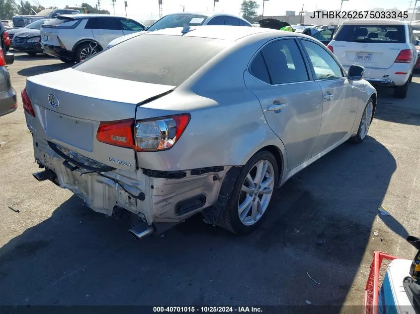 2007 Lexus Is 250 VIN: JTHBK262675033345 Lot: 40701015