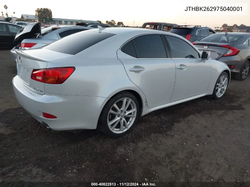 2007 Lexus Is 250 VIN: JTHBK262975040001 Lot: 40822513