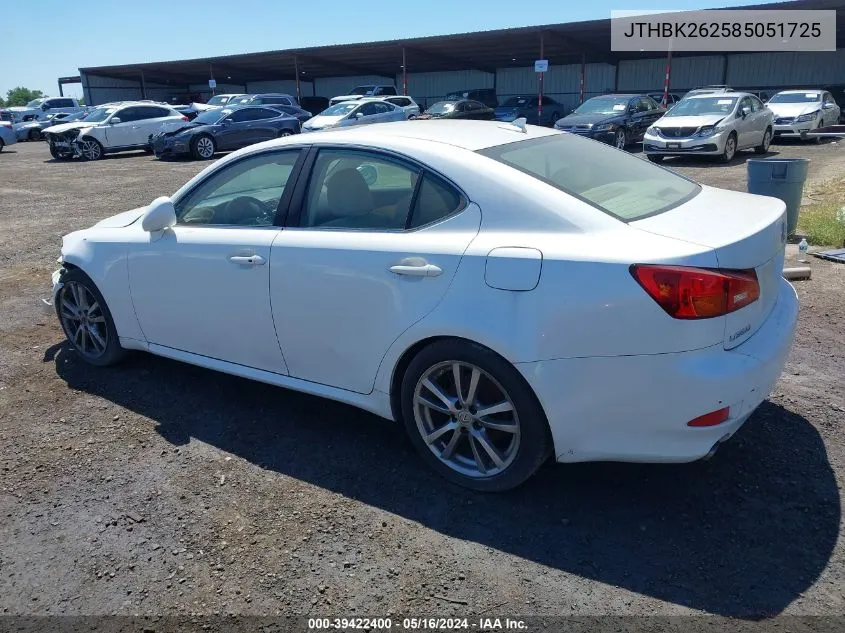 2008 Lexus Is 250 VIN: JTHBK262585051725 Lot: 39422400