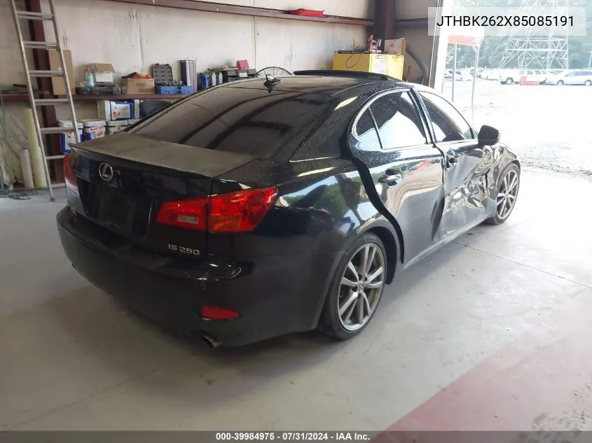 2008 Lexus Is 250 VIN: JTHBK262X85085191 Lot: 39984975