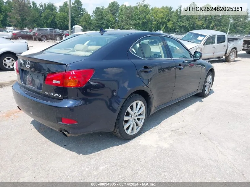 2008 Lexus Is 250 VIN: JTHCK262482025381 Lot: 40094905