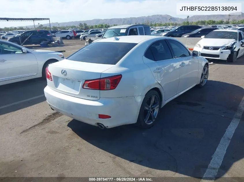 2011 Lexus Is 250 VIN: JTHBF5C22B5138094 Lot: 39754777