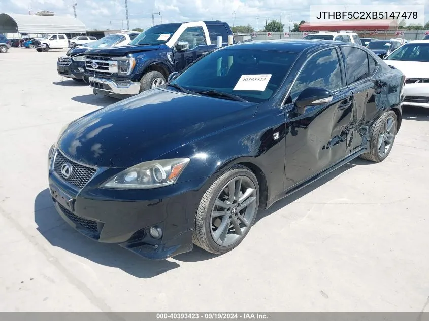 2011 Lexus Is 250 VIN: JTHBF5C2XB5147478 Lot: 40393423