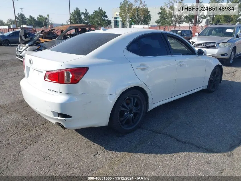 2011 Lexus Is 250 VIN: JTHBF5C24B5148934 Lot: 40831565