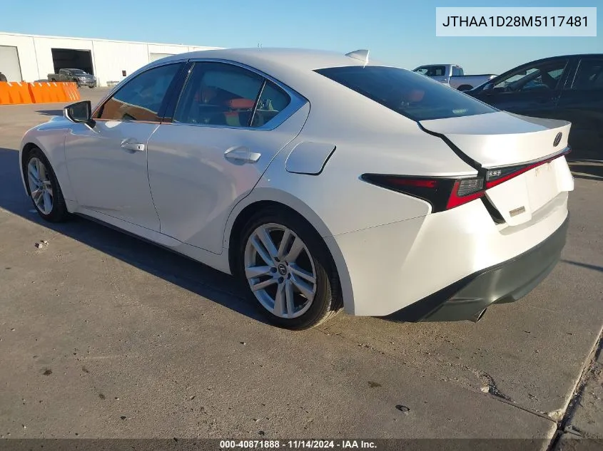 2021 Lexus Is 300 VIN: JTHAA1D28M5117481 Lot: 40871888