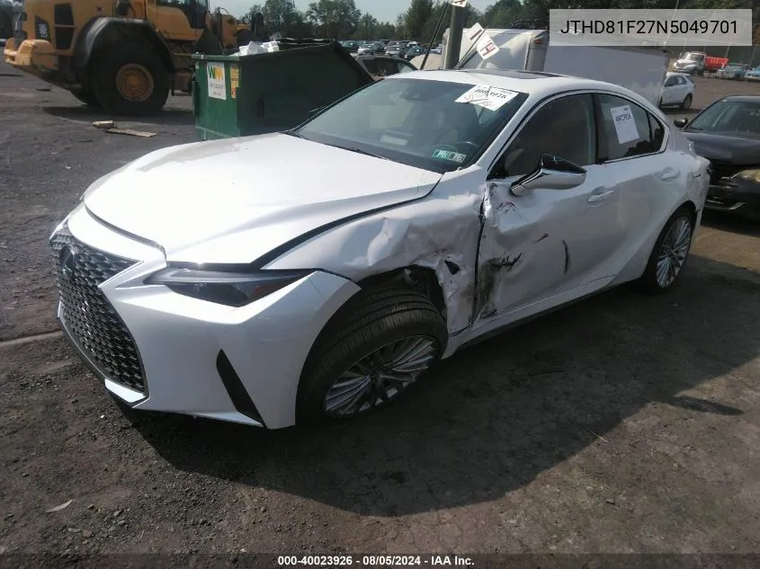 2022 Lexus Is 300 VIN: JTHD81F27N5049701 Lot: 40023926