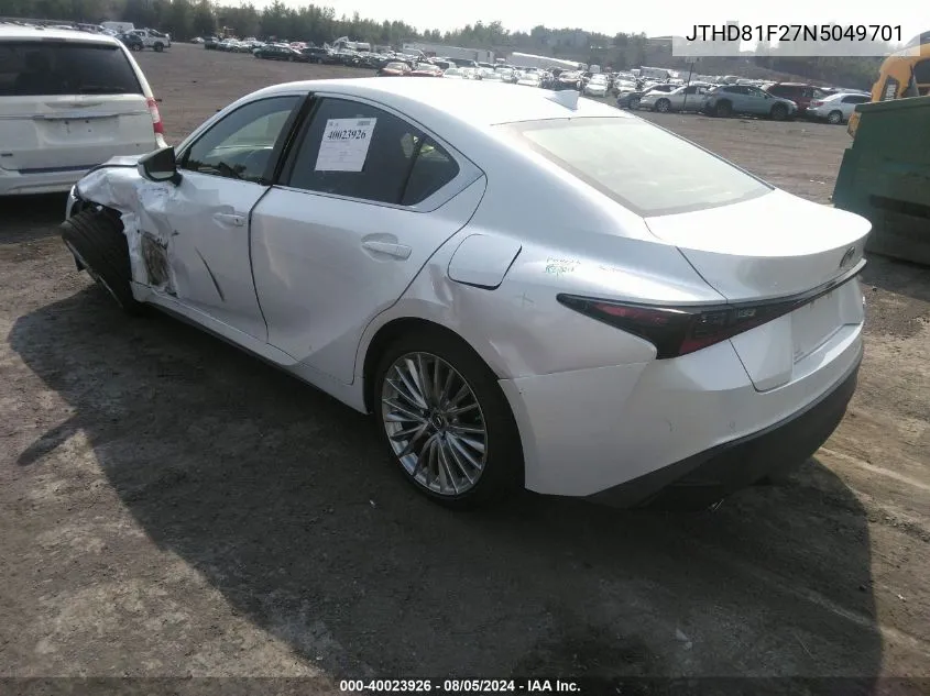 2022 Lexus Is 300 VIN: JTHD81F27N5049701 Lot: 40023926