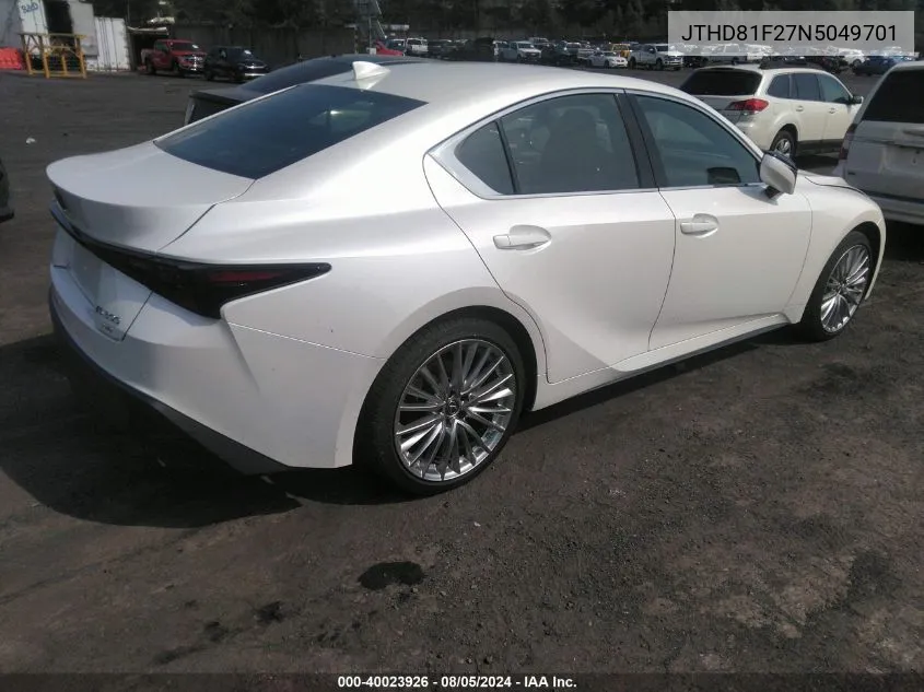 2022 Lexus Is 300 VIN: JTHD81F27N5049701 Lot: 40023926