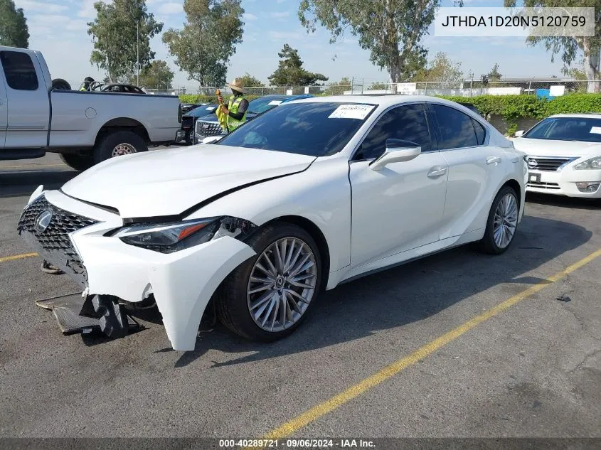 2022 Lexus Is 300 VIN: JTHDA1D20N5120759 Lot: 40289721