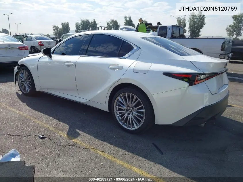 2022 Lexus Is 300 VIN: JTHDA1D20N5120759 Lot: 40289721