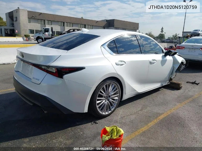 2022 Lexus Is 300 VIN: JTHDA1D20N5120759 Lot: 40289721