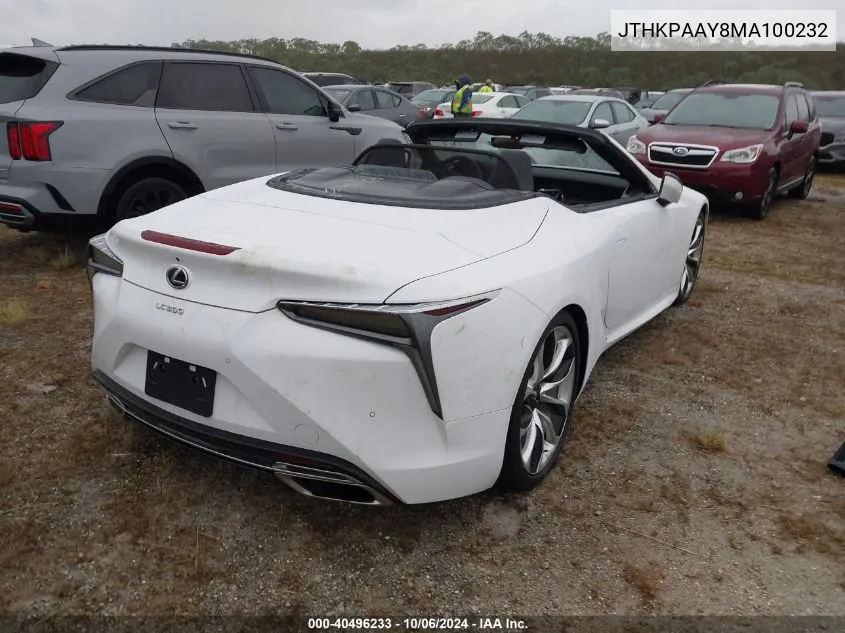 2021 Lexus Lc 500 VIN: JTHKPAAY8MA100232 Lot: 40496233