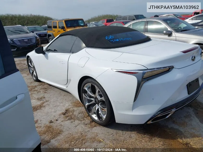 2021 Lexus Lc 500 VIN: JTHKPAAY5MA103962 Lot: 40615060