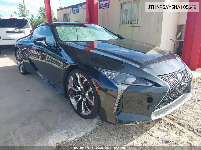 JTHAP5AY5NA105649 2022 Lexus Lc 500