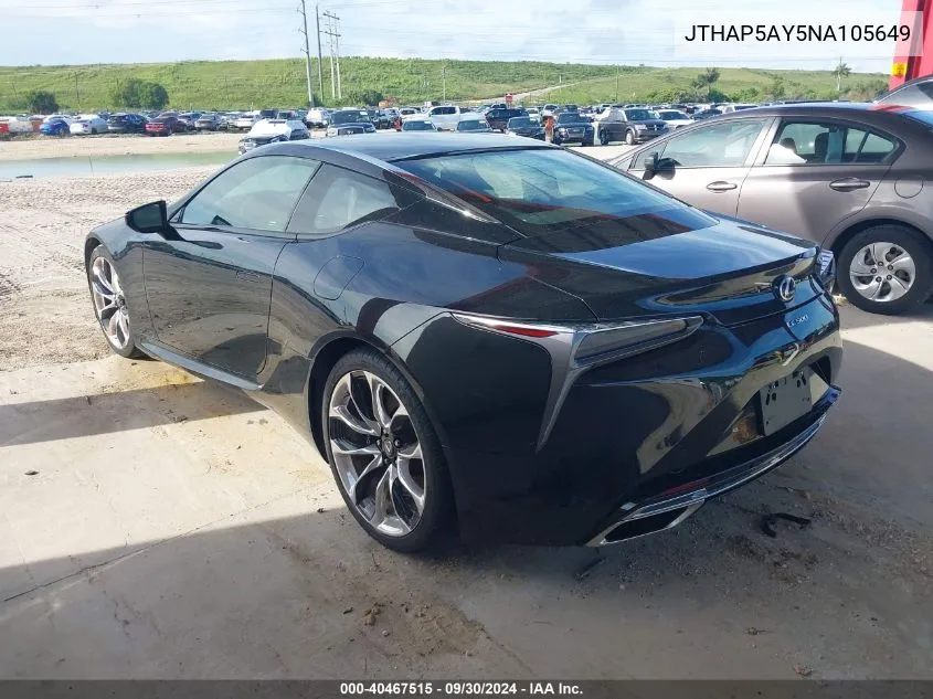 JTHAP5AY5NA105649 2022 Lexus Lc 500