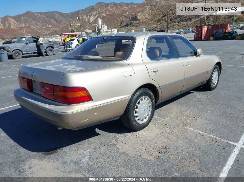 1992 Lexus Ls 400 VIN: JT8UF11E6N0113943 Lot: 40178630