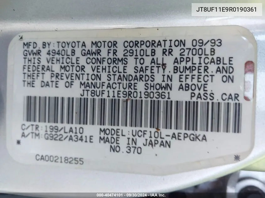 JT8UF11E9R0190361 1994 Lexus Ls 400