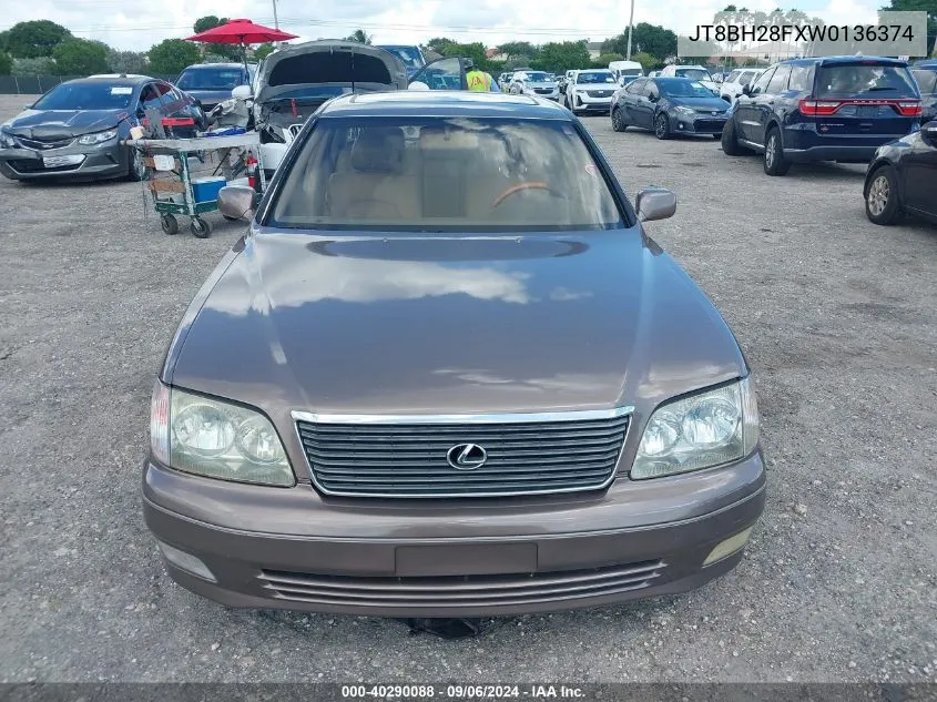 1998 Lexus Ls 400 VIN: JT8BH28FXW0136374 Lot: 40290088