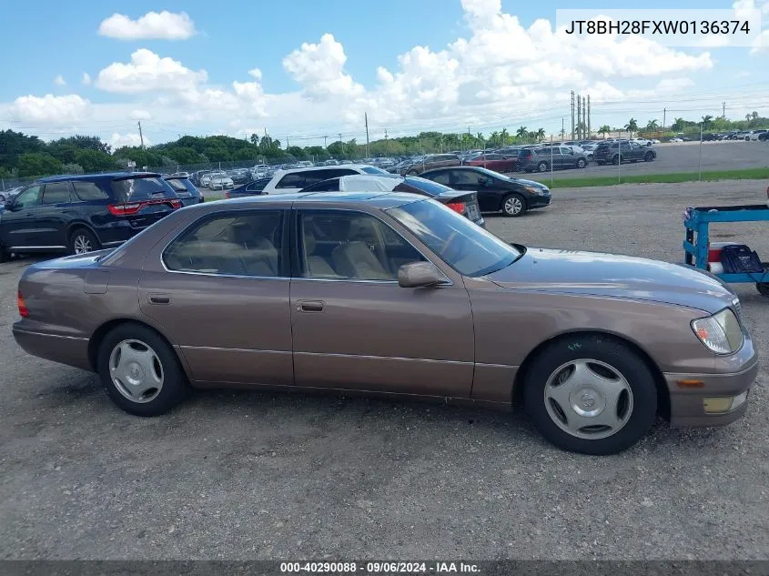 1998 Lexus Ls 400 VIN: JT8BH28FXW0136374 Lot: 40290088