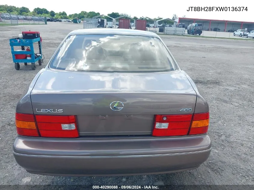 1998 Lexus Ls 400 VIN: JT8BH28FXW0136374 Lot: 40290088