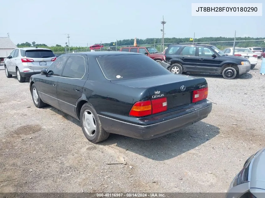 2000 Lexus Ls 400 VIN: JT8BH28F0Y0180290 Lot: 40116987