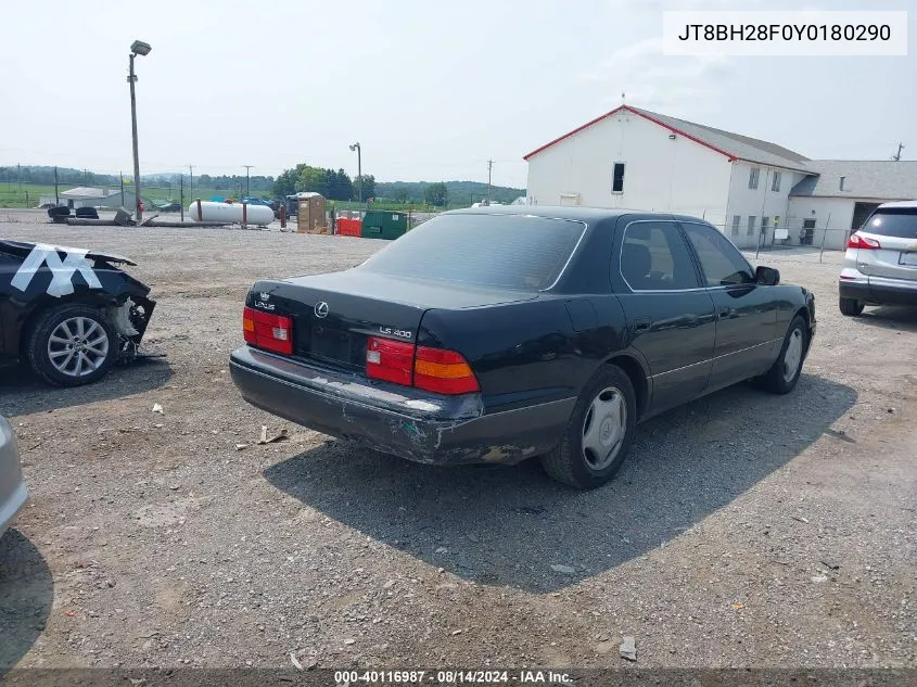 2000 Lexus Ls 400 VIN: JT8BH28F0Y0180290 Lot: 40116987